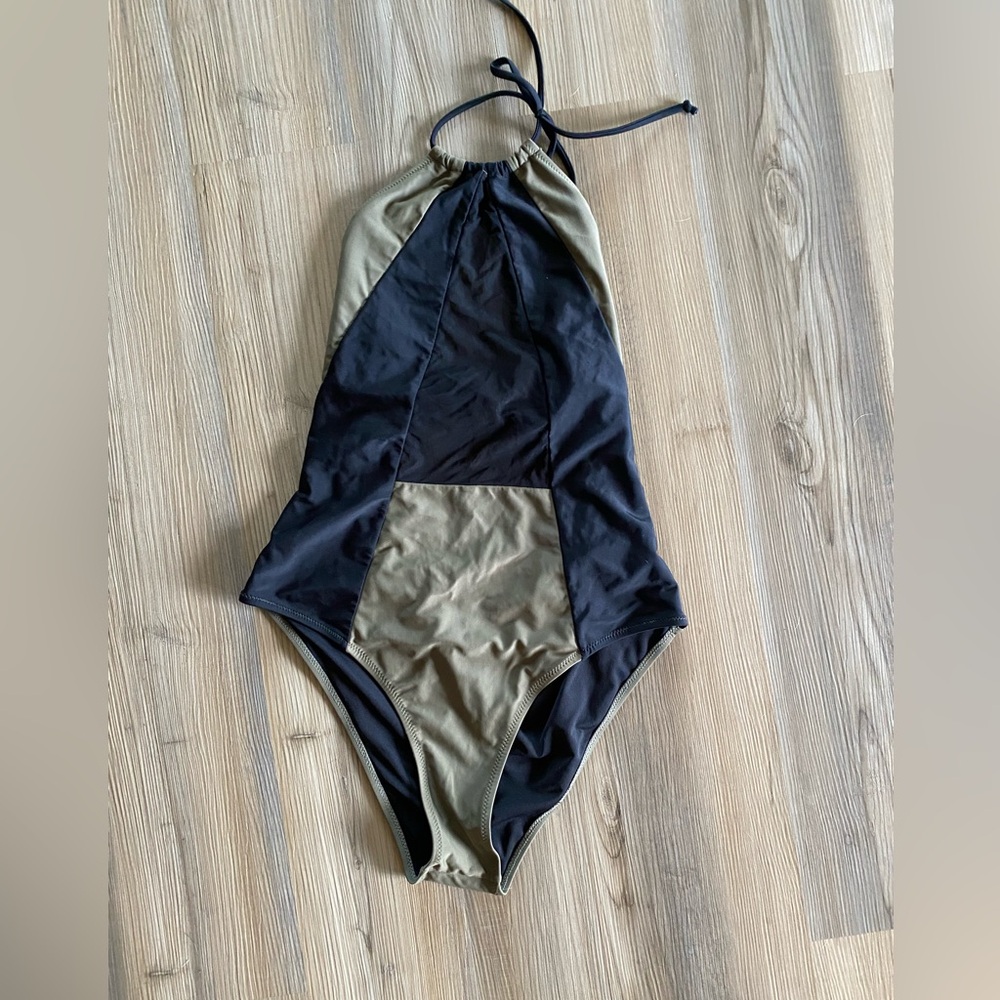 Cupshe Mesh Cutout Black and Olive Swimsuit